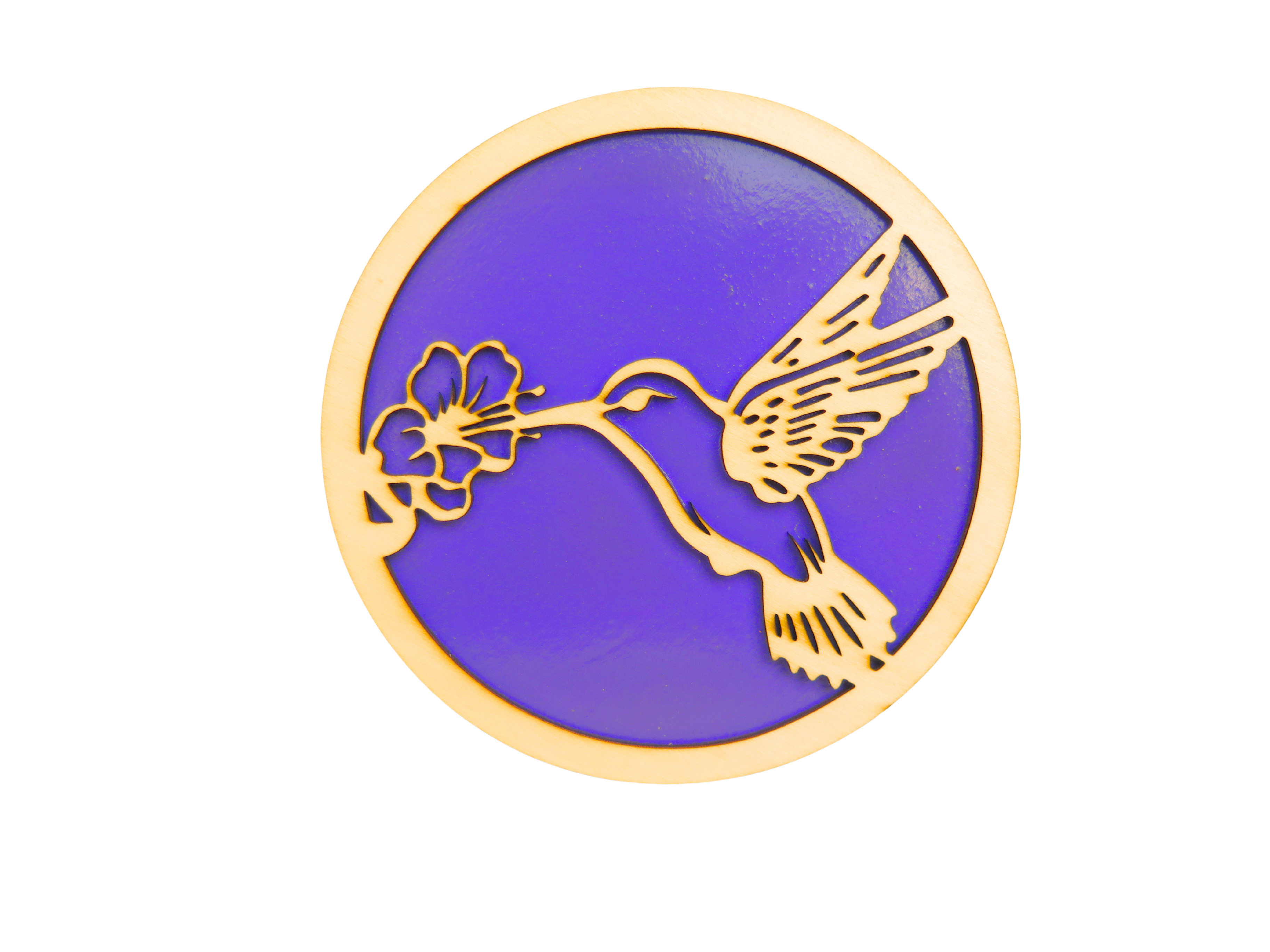 Hummingbird Coaster — Purple — handcrafted laser-cut basswood by Tranquil Studio