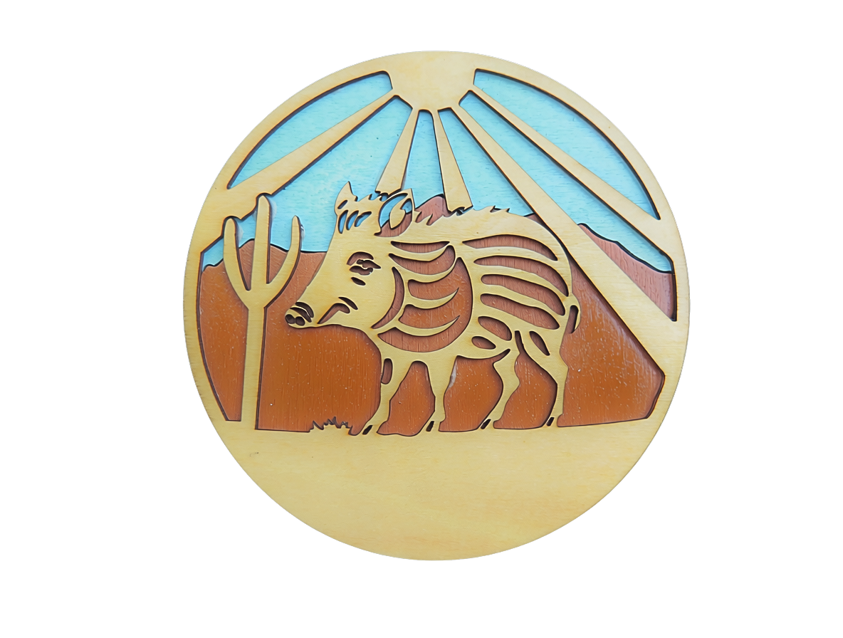 Javelina Coaster — handcrafted laser-cut basswood by Tranquil Studio