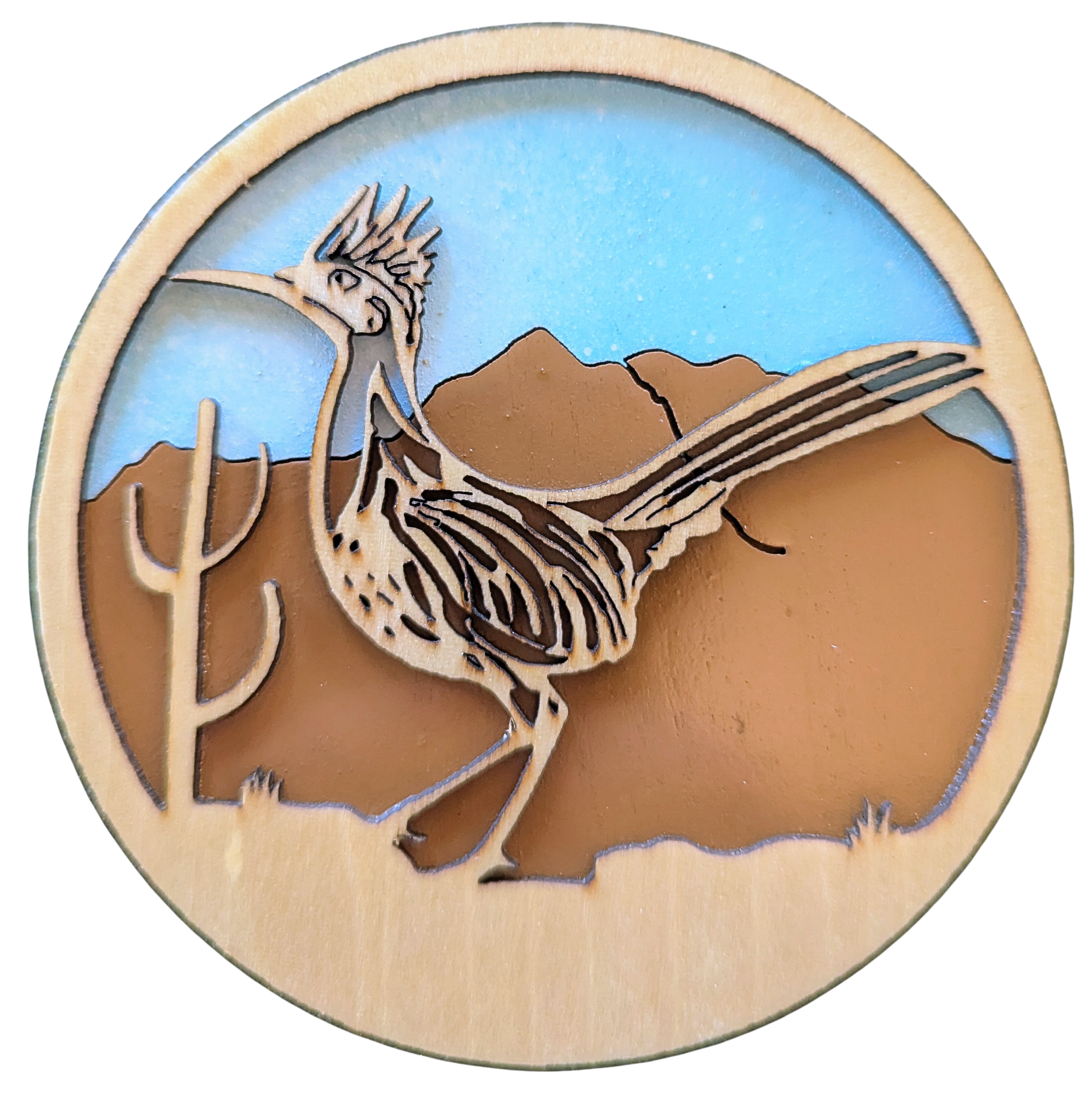 Roadrunner Coaster — Blue — handcrafted laser-cut basswood by Tranquil Studio