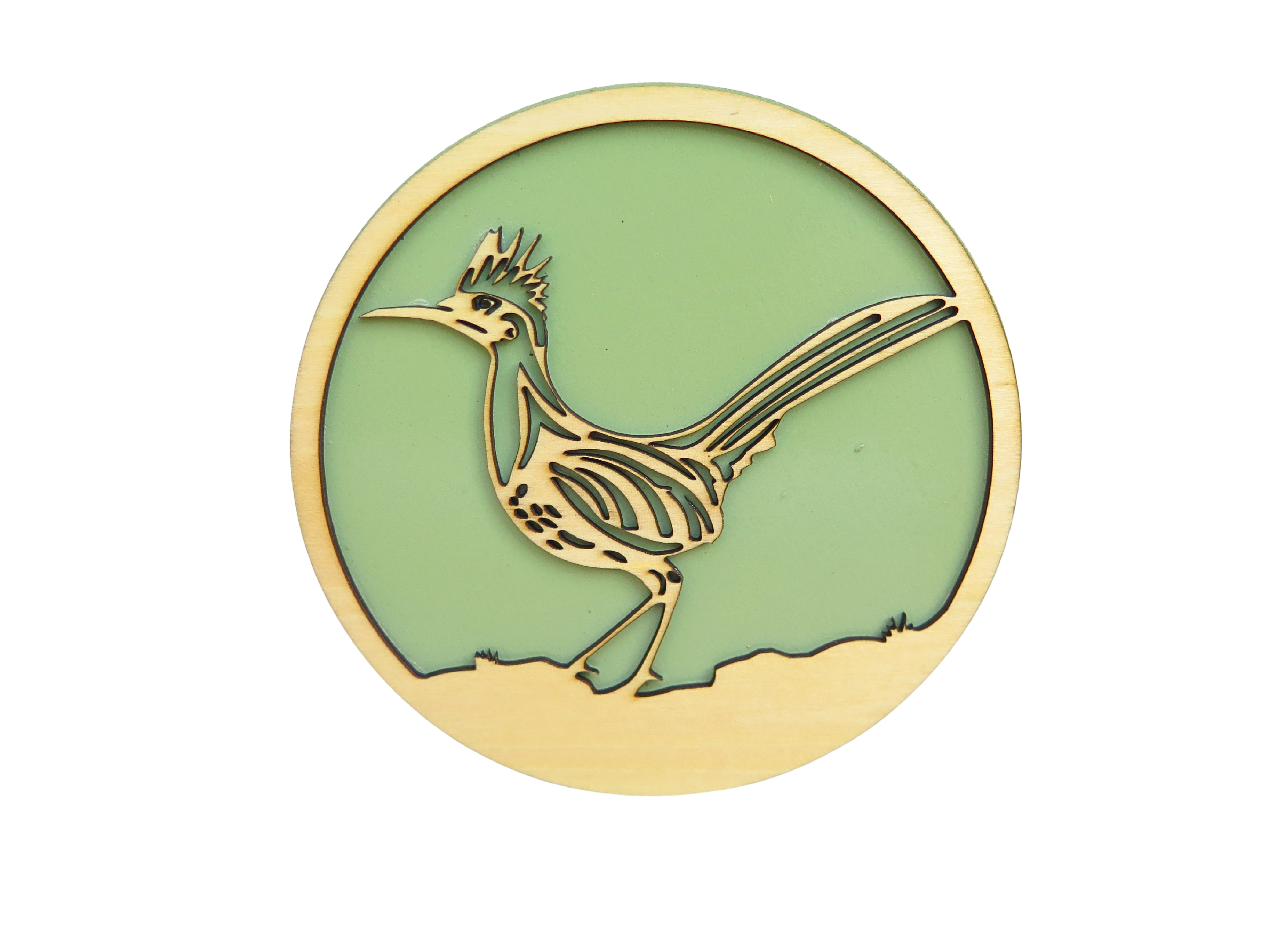 Roadrunner Hot Pad — Sage — handcrafted laser-cut basswood by Tranquil Studio