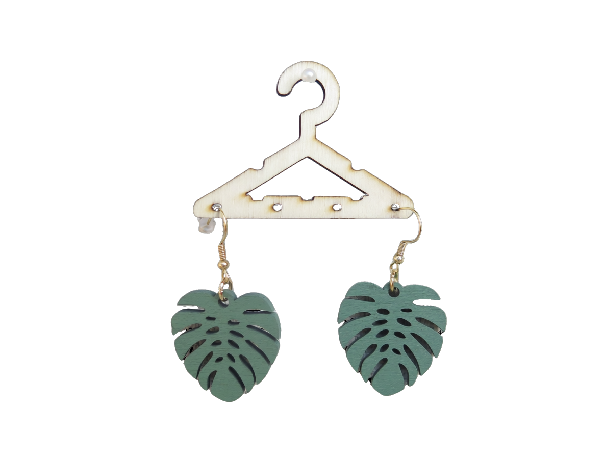 Monstera Leaf Earrings — handcrafted laser-cut basswood by Tranquil Studio