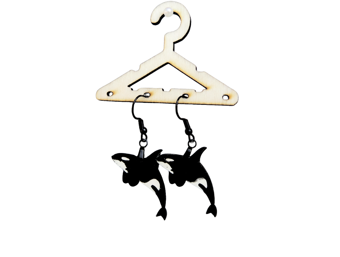 Orca Earrings — handcrafted laser-cut basswood by Tranquil Studio
