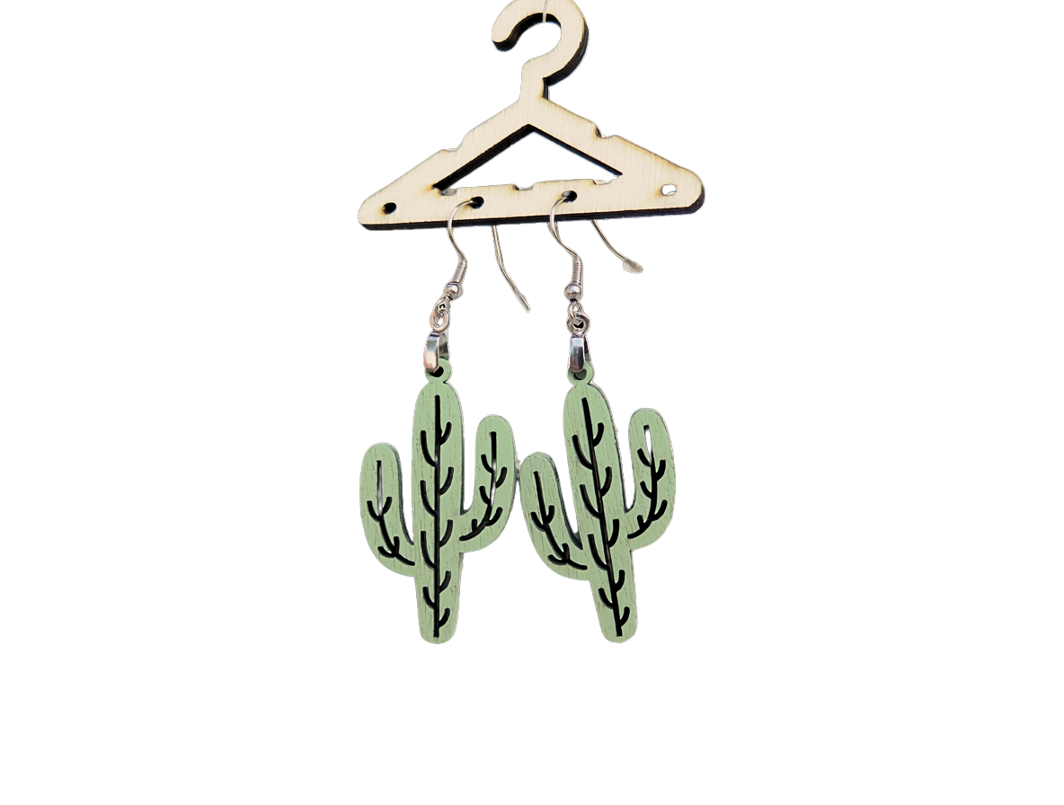 Saguaro Earrings — handcrafted laser-cut basswood by Tranquil Studio