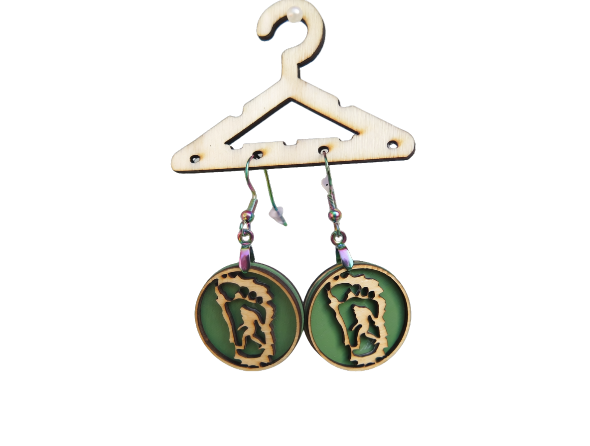 Bigfoot Earrings — handcrafted laser-cut basswood by Tranquil Studio