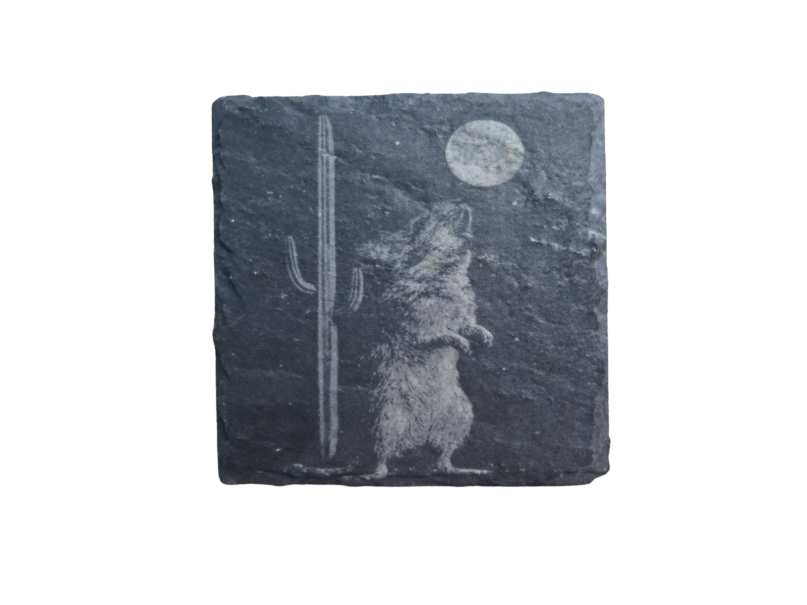 Howling Mouse Coaster — Slate — handcrafted laser-cut basswood by Tranquil Studio