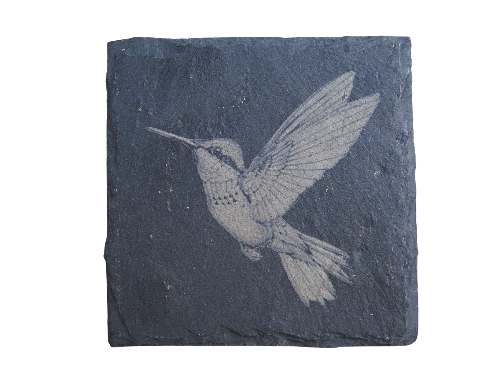 Hummingbird Coaster — Slate — handcrafted laser-cut basswood by Tranquil Studio